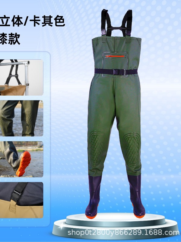 Double Knee-Protecting Wading Pants, One-Piece Rain Boots, Rain Pants, Men's Fishing Suits, Wading Pants, Fishing Suits, Lotus Root Digging and Rice Transplanting Leather Pants