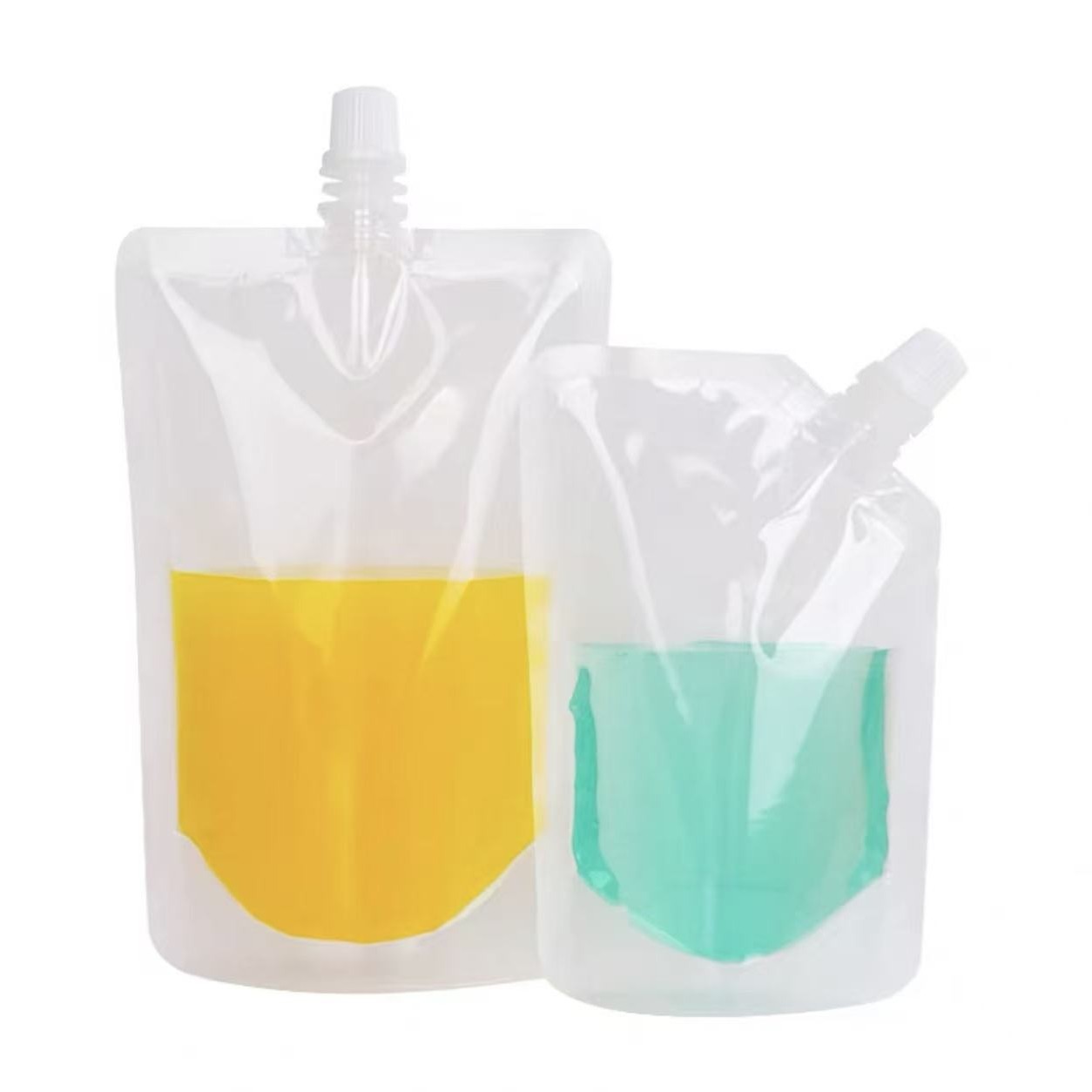 Transparent Spout Bag in Stock, Can Be Printed with Juice, Soy Milk, Disposable Beverage Bag, Beer Bag, Transparent Self-Standing Spout Bag