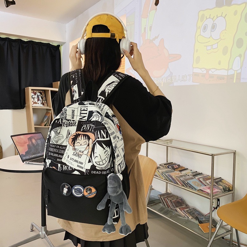 Street Trendy Printed Student Schoolbag Casual Junior High School Trendy Cool Men's Anime Backpack Large Capacity Backpack