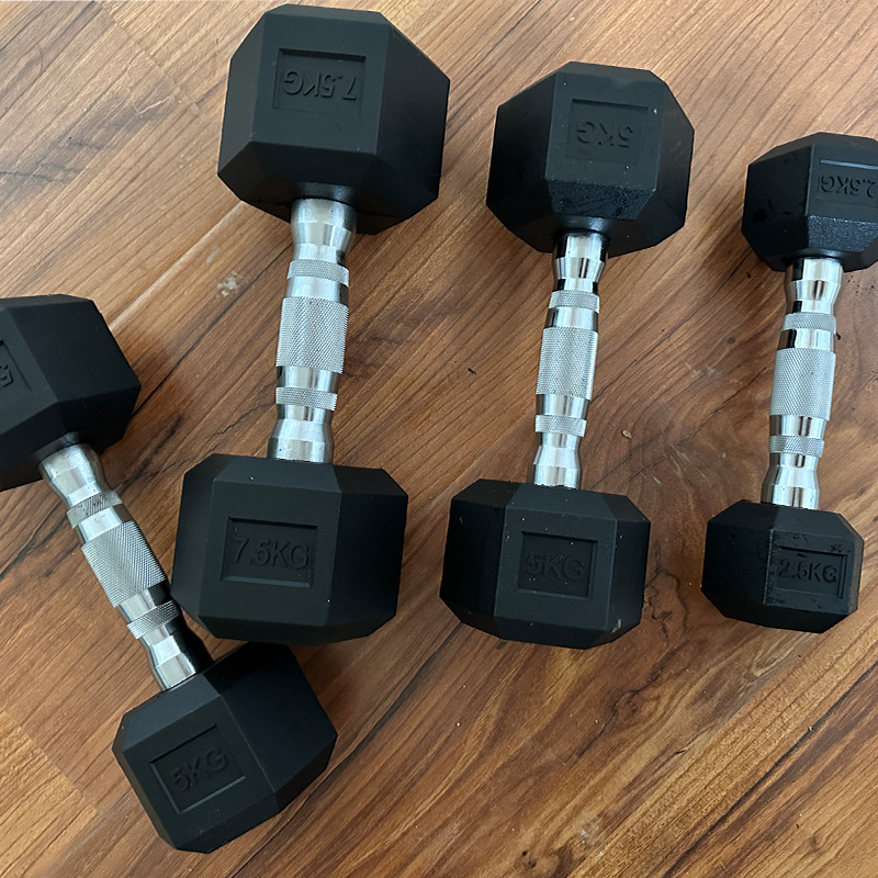 Solid hexagonal dumbbell Men's Fitness equipment arm muscle training women's plastic pure iron dumbbell home sports training dumb
