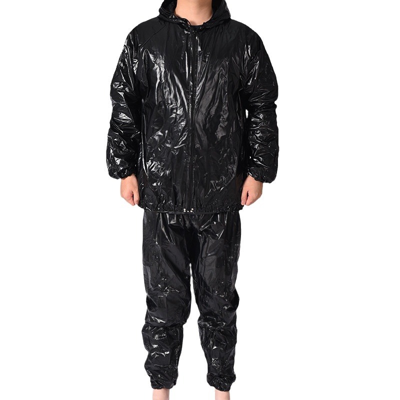 Manufacturer Supply PVC Fitness Sauna Suit Black Long Zipper Sweat Suit Waterproof Soft Men's and Women's Fitness Sportswear