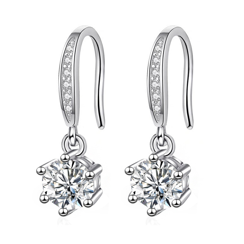 Cross-border 925 sterling silver moissanite classic six-claw eardrop earhook earrings fashion temperament earrings live processing