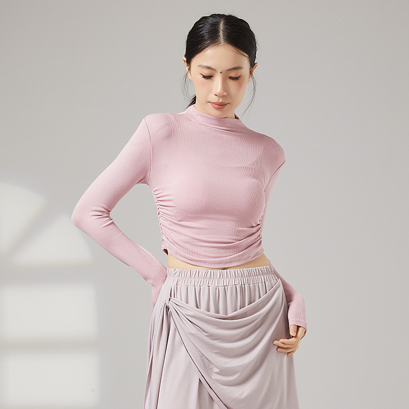Half-High Collar Slimming Yoga Clothes for Women, Elastic Fitness Clothes, Running Sports Long-Sleeved Tops, Autumn and Winter Classical Dance Clothes