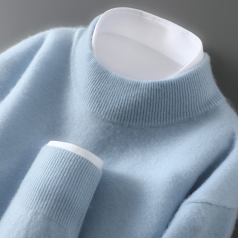25 New 100% Pure Wool Sweater Men's Half Turtleneck Knitted Pullover Sweater Casual Loose Bottoming Cashmere Sweater