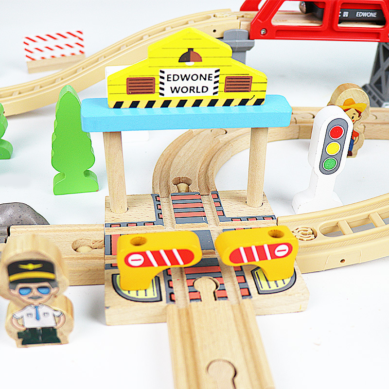 EDWONE wooden track magnetic train toy wooden track scene accessories Beech track children toys wholesale
