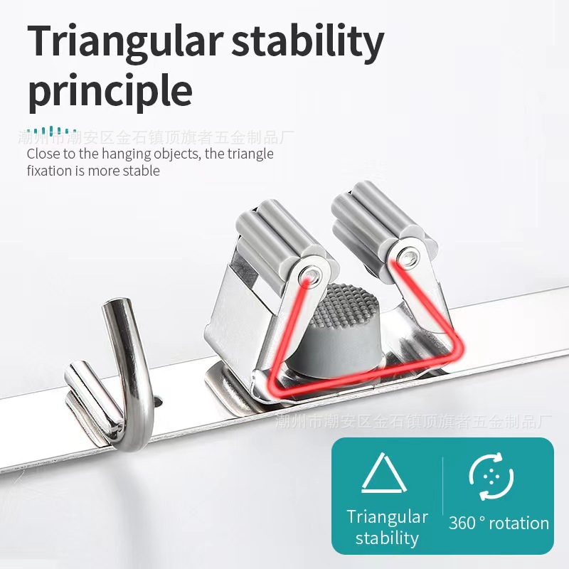 Factory accessories 304 stainless steel mop clip spring steel mop rack chuck broom buckle storage rack