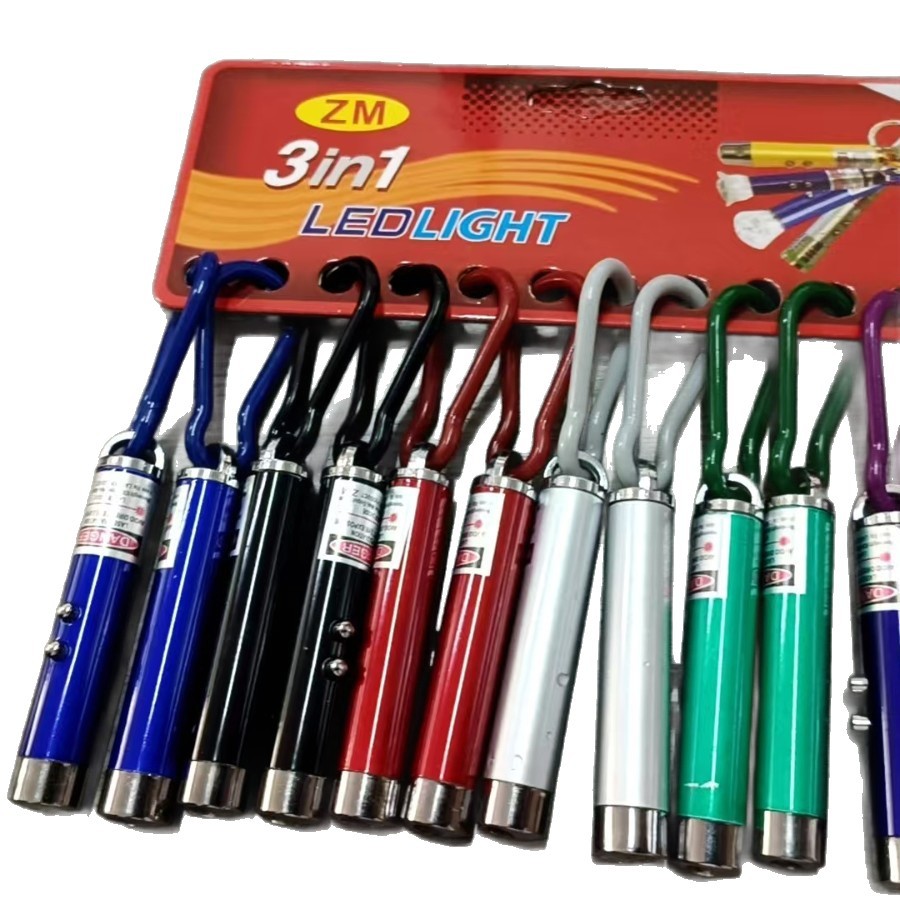 Multifunctional Plastic Buckle Hanging Card Straight Tube Three-In-One Laser Light Purple Light White Light Strong Light Laser Pen Purple Light Laser