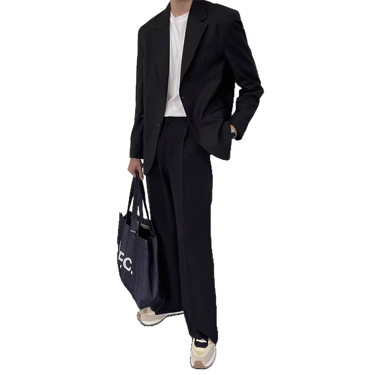 Korean-Style Black Wrinkle-Resistant Drape Blazer for Men, Spring and Autumn Business Versatile Casual Stylish Small Suit Jacket