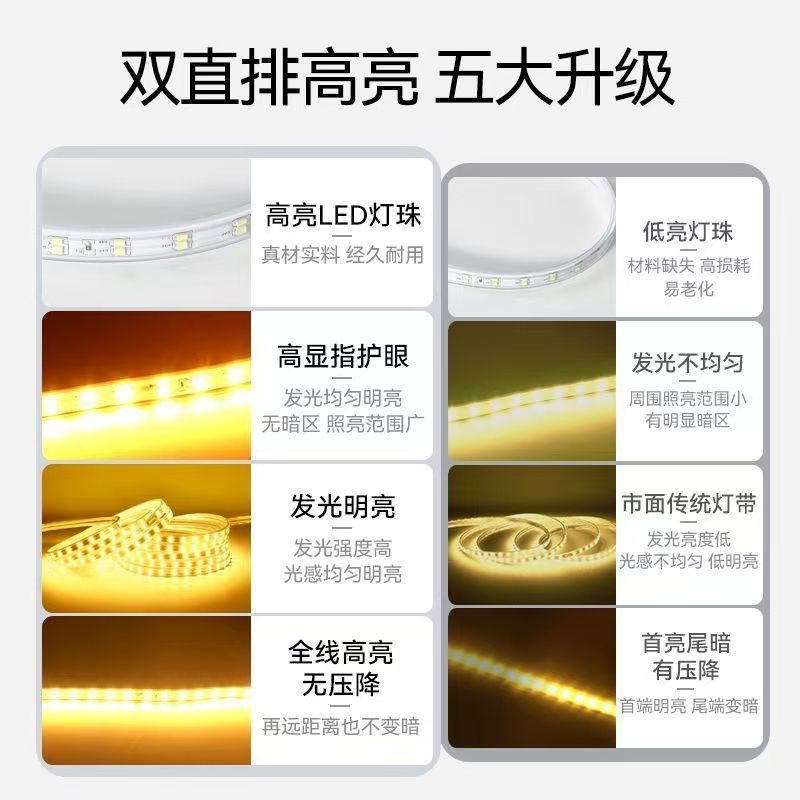 Led Light Strip 2835 High Voltage Double Row 220V High Brightness 120 Lights Outdoor Waterproof Indoor Engineering Lighting Flexible Light Strip
