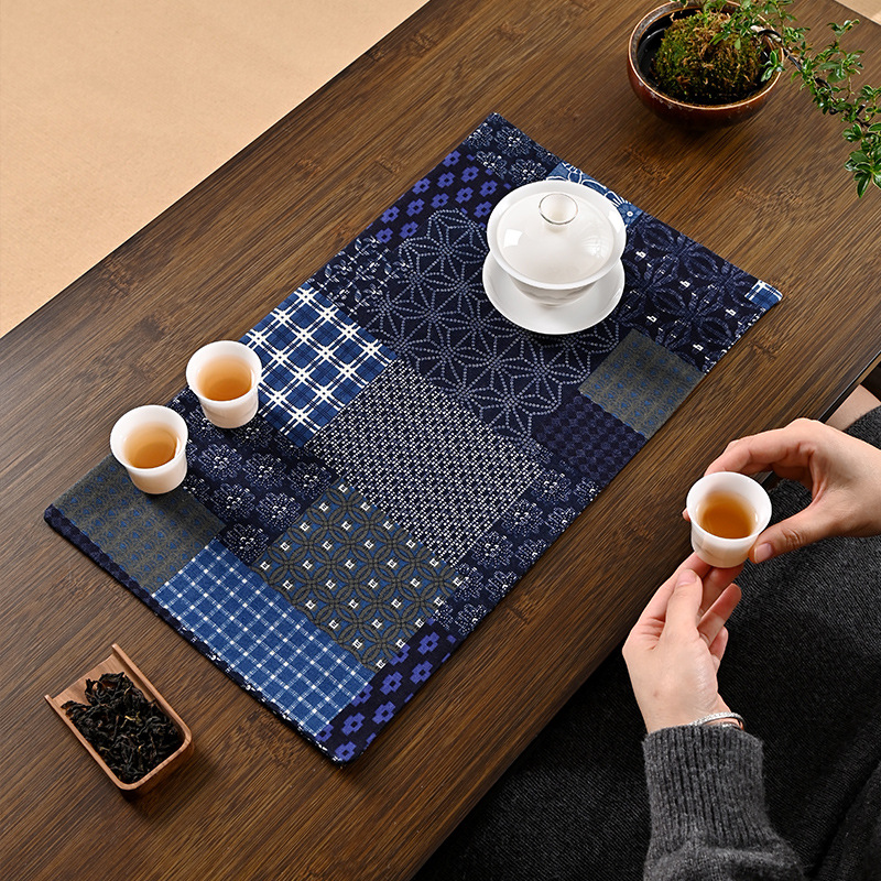 Handmade Cotton and Linen Printed Tea Mat Fabric Table Runner Tea Cloth Tea Coaster Zen Style Chinese Retro Ethnic Style