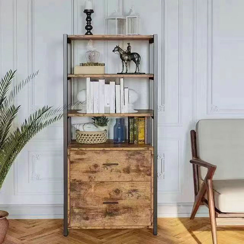Office Storage Filing Cabinet Multifunctional Bookcase Filing Cabinet with Drawers Wooden Practical with Metal Shelf Display