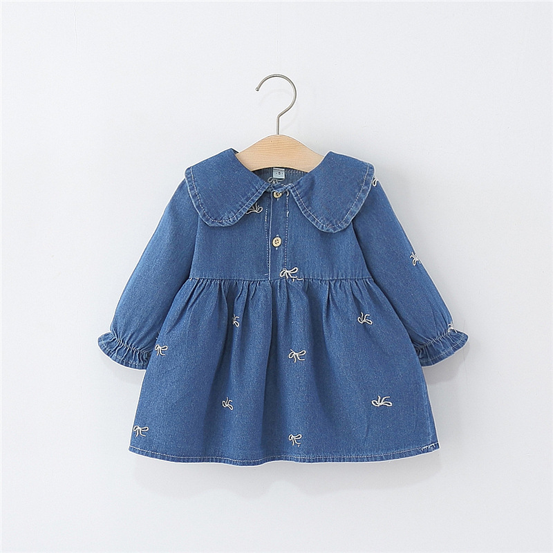 новое платье для девочек корейский стиль осень стильная джинсовая юбка детское платье с воротником оптовая продажа