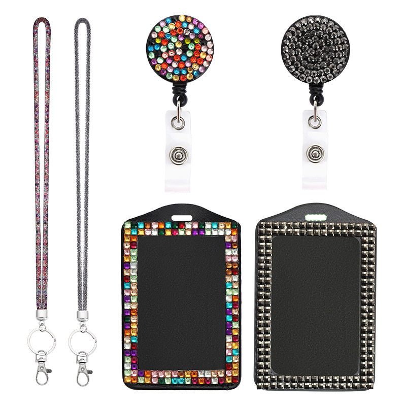 Amazon rhinestone fishing net lanyard Crystal halter network management retractable easy-pull buckle badge holder ID holder keychain
