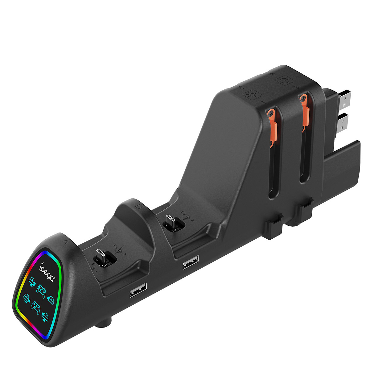 Switch2 10-in-1 Charging Stand USB Direct Plug 10-Slot Multi-Handle Simultaneous Charging Colorful Light Effect Docking Station