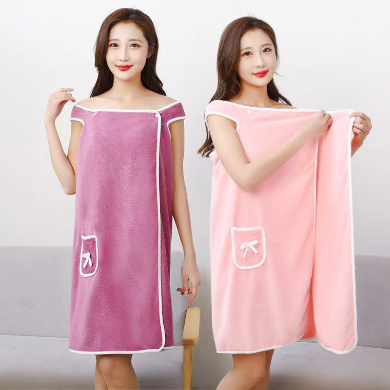 Coral Fleece Bath Dress Spring and Autumn Wearing Bath Towel Women's Thickened Soft Absorbent Quick-drying Household Pajamas Bath Bathrobe