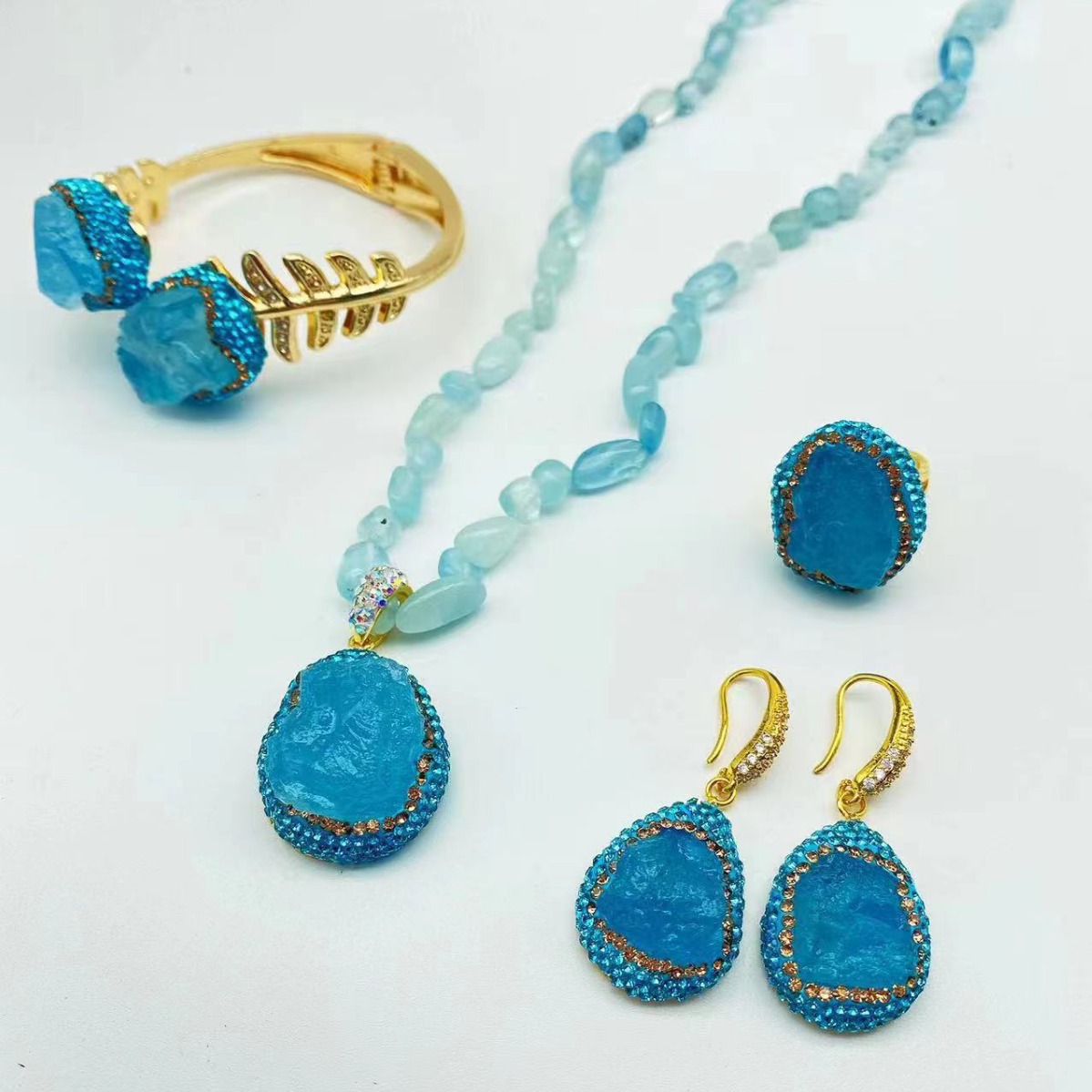 Natural Aquamarine Ring Women's Personalized Temperament Light Luxury Accessories Design Sense Simple Fashion Generous Ring