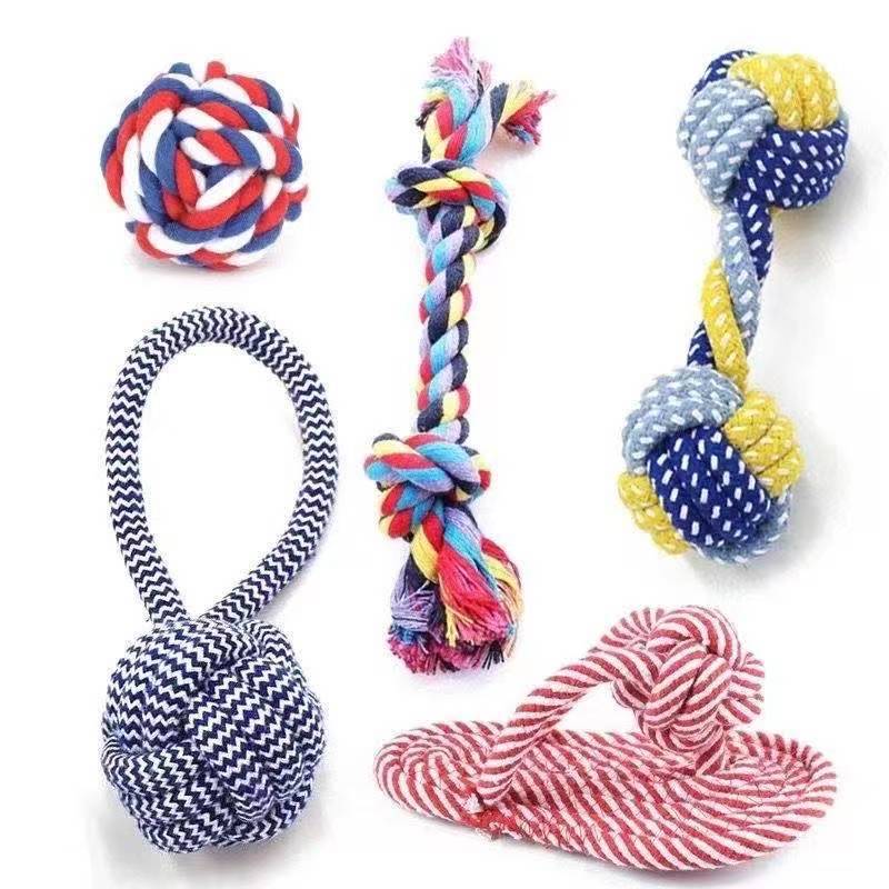 Dog Molar Bite Resistant Cotton Rope Toy Small Medium Dog Toy Rope Knot Toy Frisbee suit Pet Supplies