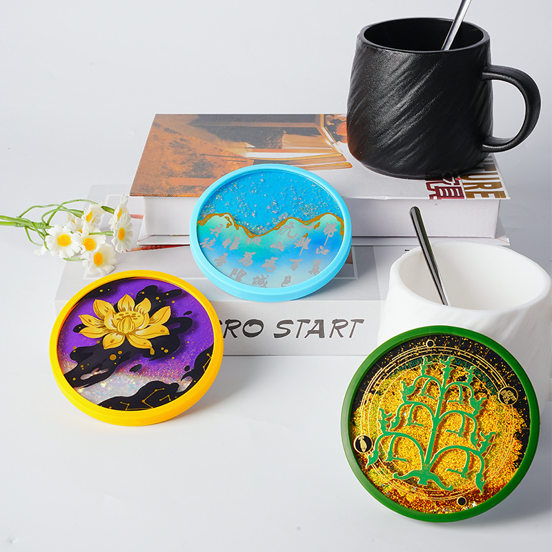 Light Luxury Gold Foil Liquid Sand Coaster, Ins-Style Insulated Water Cup Tea Mat, Non-Slip Cultural Tourism Creative Souvenir, Customizable