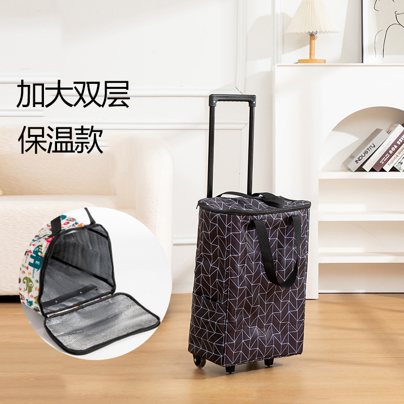 Waterproof Foldable Portable Shopping Cart with Wheels for Climbing Stairs, Reinforced Double-Layer Insulated Shopping Trolley