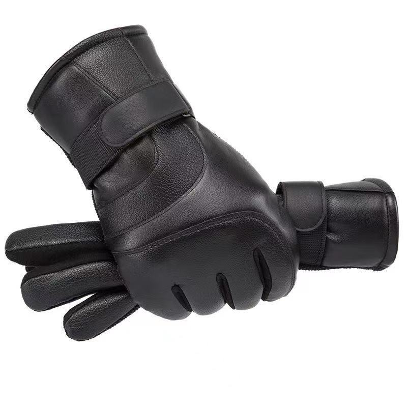 Men's Leather Gloves, Warm and Cold-Resistant, Fleece-Lined and Thickened, Waterproof for Cycling, Touchscreen Compatible, Student Motorcycle Riding Gloves, Protective