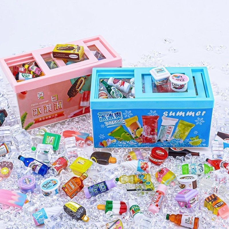 Mini Supermarket Small Freezer Ice Cream Cabinet Cone Beverage Food Toy Model Doll House: Play House Children's Toys