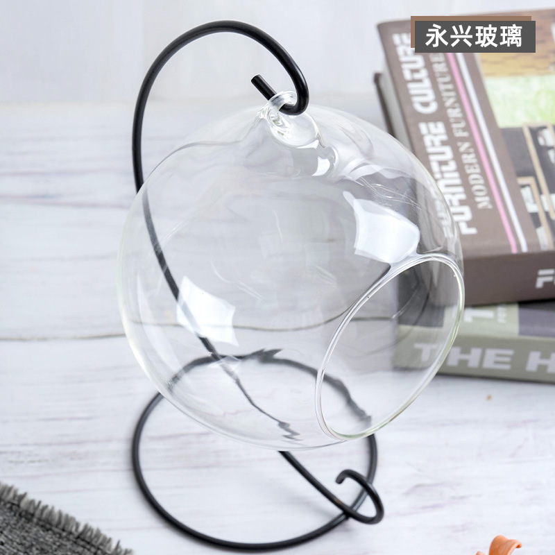 Opening glass ball DIY micro landscape vase wedding furniture decoration hanging iron frame creative crafts wholesale