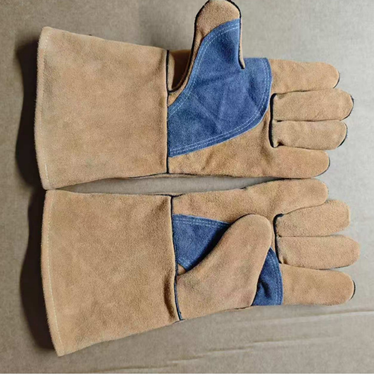 New Brown Leather Double-Layer Gloves, Welder's Wear-Resistant and Heat-Insulating Welding Gloves, Welding Leather Labor Protection Gloves