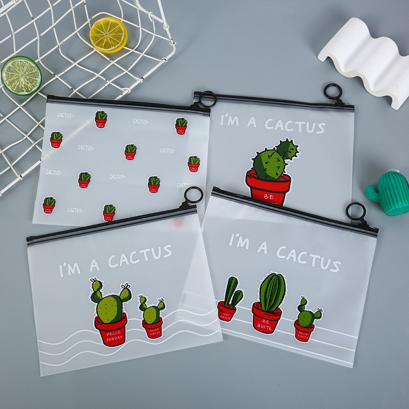 File Bag Pencil Case Unicorn Pull Ring Bag Cosmetic Packaging Bag First Jewelry Sealed Bag Cactus Ring Bag