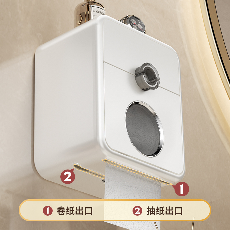 Bathroom punch-free wall-mounted paper rolling machine bathroom tissue waterproof large capacity storage double-layer tissue box