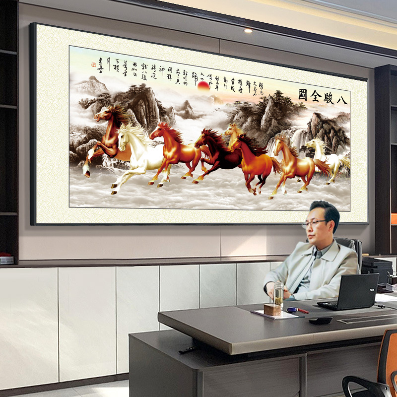 Eight骏图 Living Room Hanging Painting, Immediate Success Decorative Painting, Galloping Horse Office Calligraphy and Painting, Tea Room Sofa Background Wall Chinese Painting
