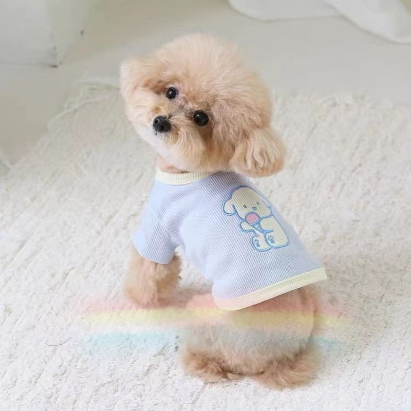Thin Summer Pet Cat and Dog Clothes Embroidered Waffle Spring & Fall Base Layer French Bulldog Poodle Bichon Frize Breathable
