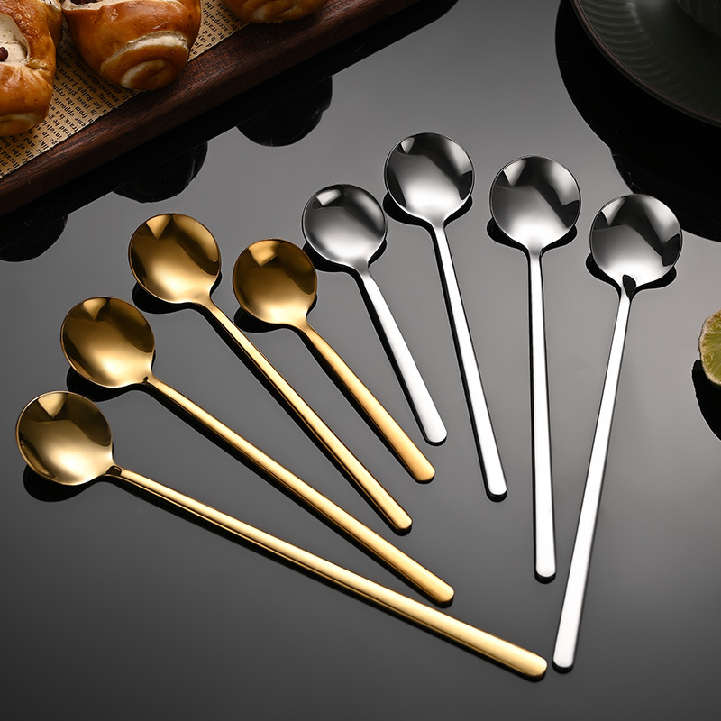 304 Stainless Steel Spoon Long Handle Coffee Spoon Small Round Spoon Bird's Nest Dessert Spoon Honey Spoon Mug Stirring Spoon