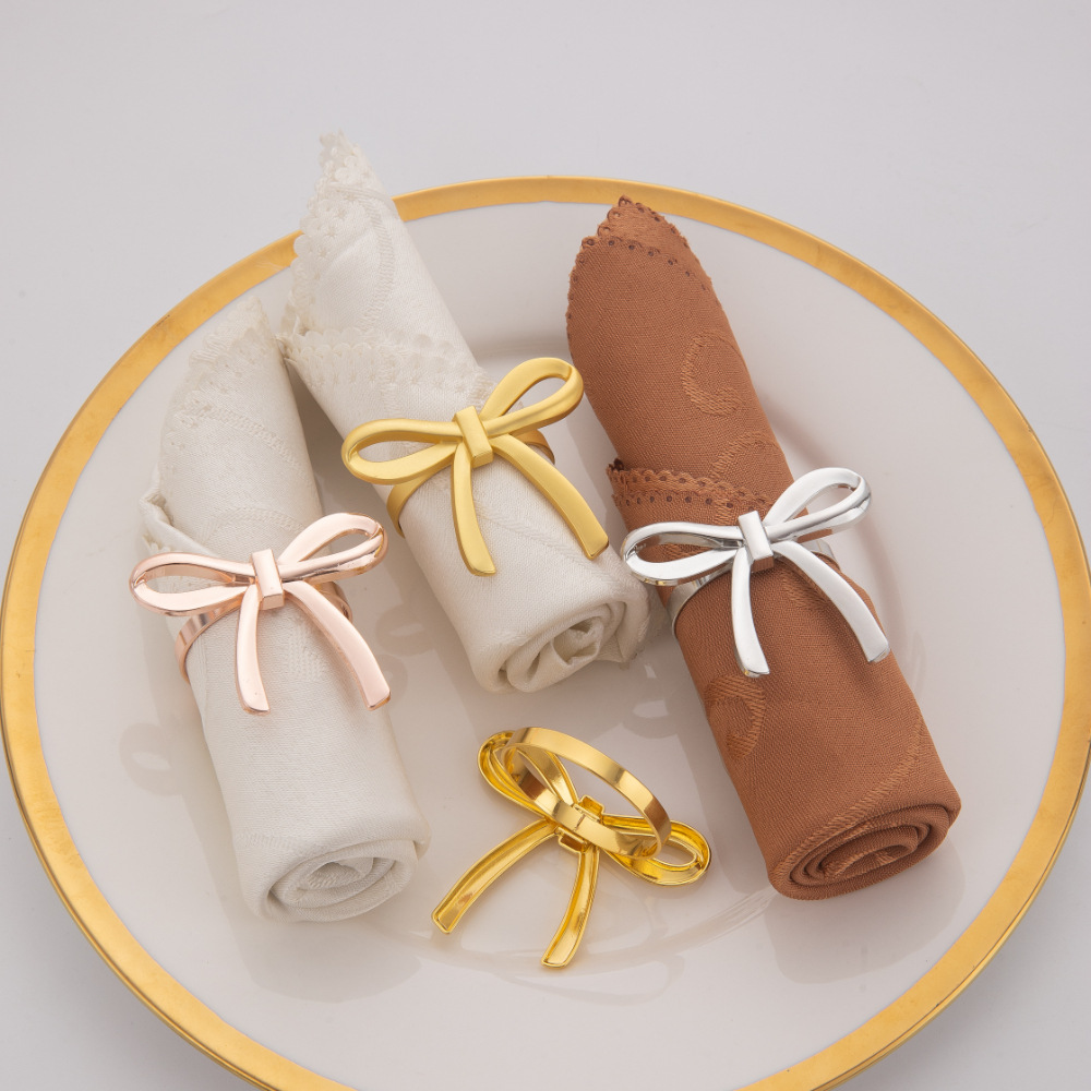 Cross-Border Hot-Selling Golden Bow Napkin Ring European and American Popular Metal Table Setting Fashionable Glossy Napkin Buckle