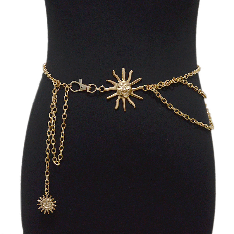 Элегантная металлическая цепочка с подсолнечником для женщин, регулируемый аксессуар для талии платья, многослойный цепной пояс