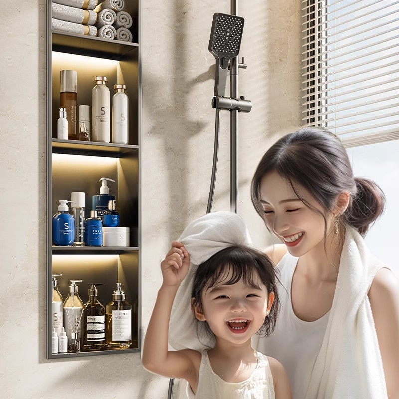 304 Stainless Steel Niches Cabinet Toilet Embedded Bathroom Niches Partition Metal Toilet Storage Rack