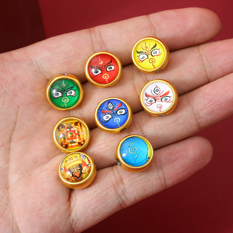 Five-Way God of Wealth Thangka Double-Sided DIY Bracelet Gold Wood Water Fire Earth Transfer Beads Men's and Women's Festival Xizang Jewelry Wholesale