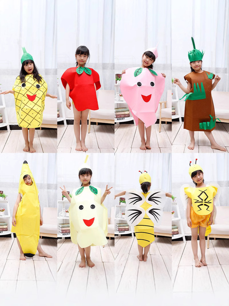 Children's Day Fruit and Vegetable Environmental Performance Clothing Strawberry Apple Pineapple Grape Pepper Parent-Child Performance Clothing