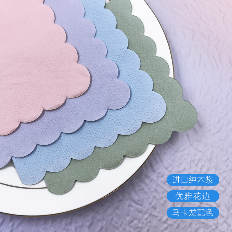 Dyed Lace Paper Napkins in Stock, Pure Wood Pulp Fan-Shaped Napkins, Combination Pack, Cocktail Napkins, Direct from Manufacturer, Cross-Border Wholesale