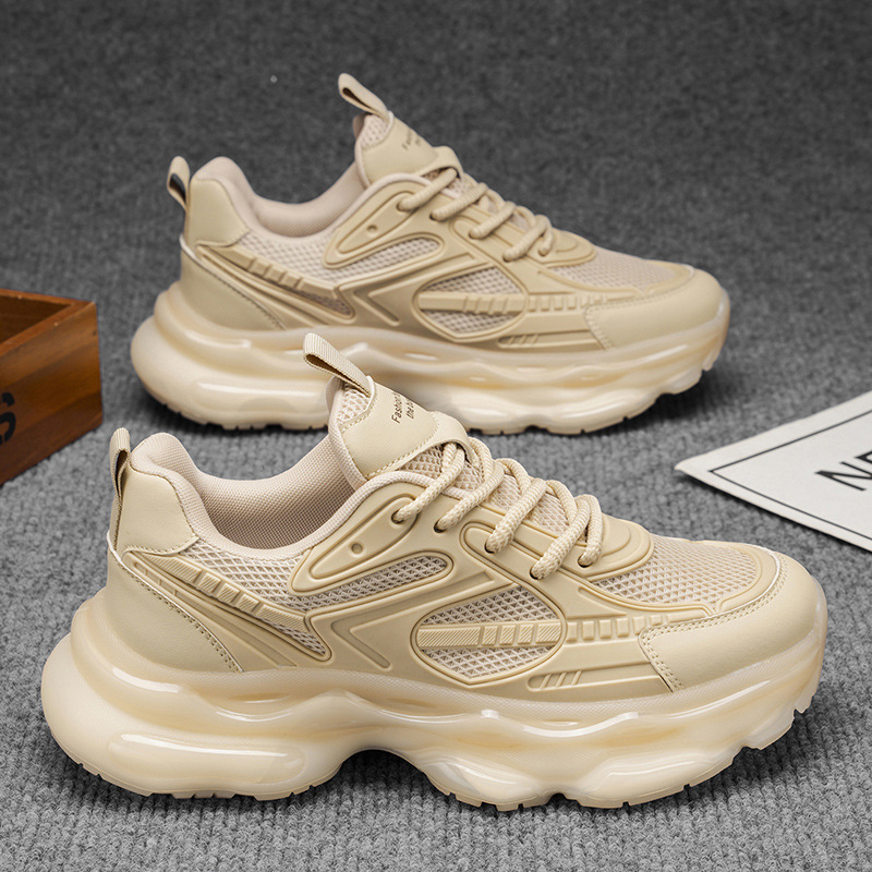 Black Warrior Men's Shoes Winter Men's Running Shock Absorbing Air Cushion Sports Shoes Men's Casual Height Increasing Black Dad Trendy Shoes