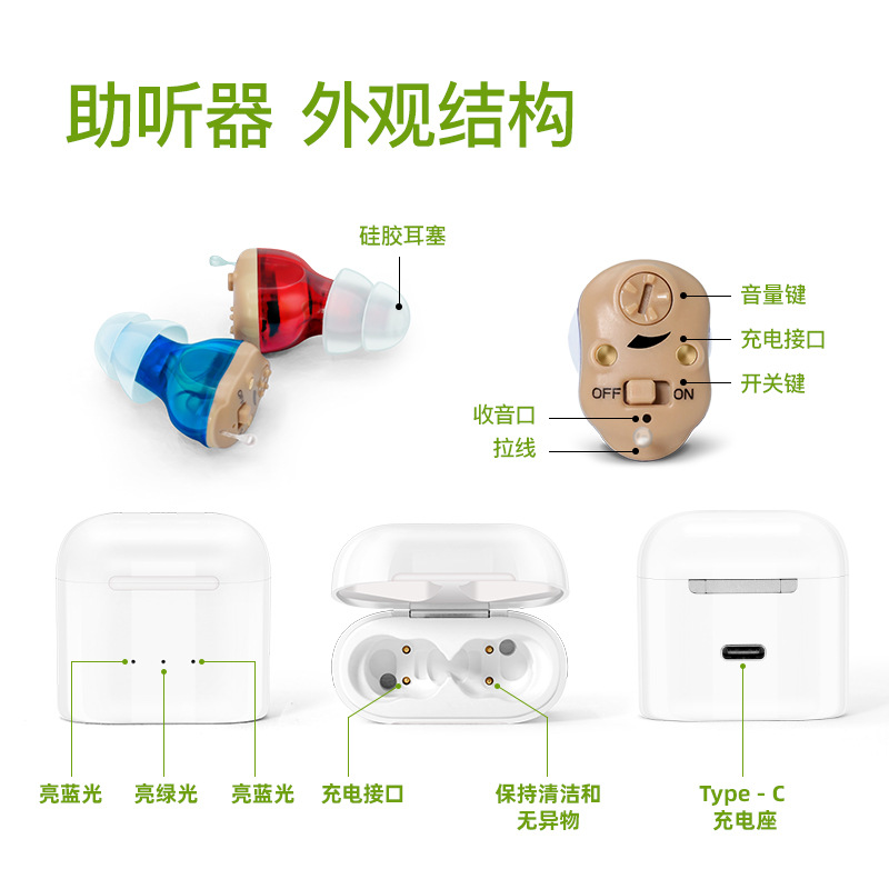Cross-border hearing aid for the elderly CIC sound collector rechargeable warehouse accessories sound amplifier manufacturers in stock wholesale