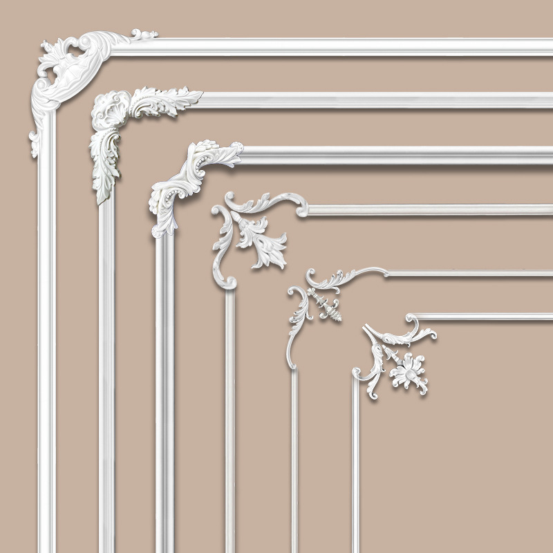 PU French Line Corner Flower Background Wall Decorative Strip Corner Border Line Imitation Gypsum Line Hollow Combination Resin Decorative Flower