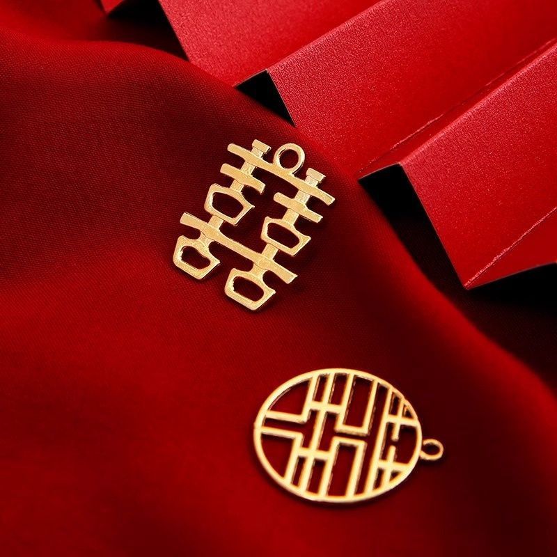 Metal Double Happiness Frame, Gold Five-Cent Coin Pendant Accessory, Round Happiness Candy Box Tag Material, Alloy Hot Stamping Gold Lettering