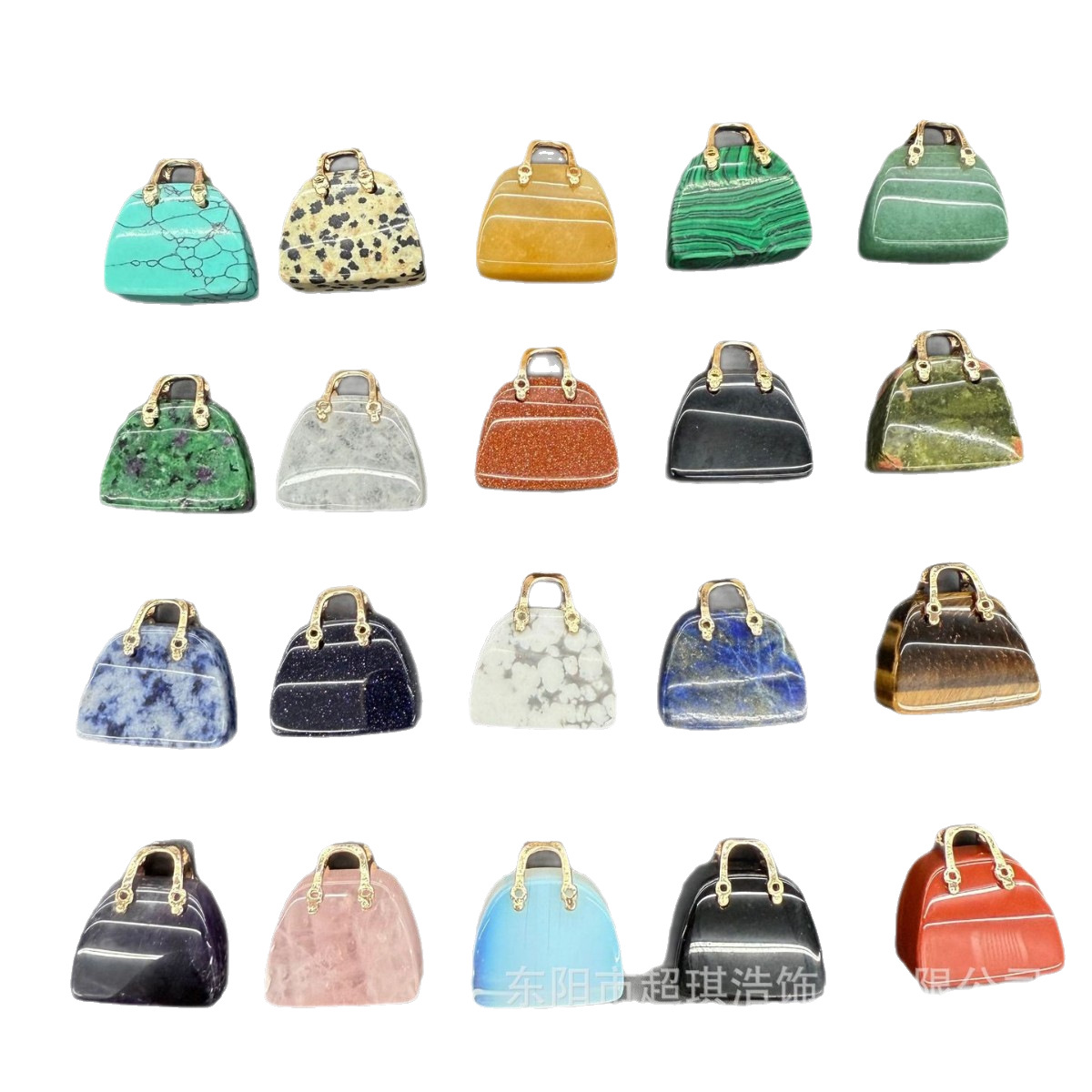 Natural Stone Crystal Pendant Tiger Stone Mini Handbag Kc Gold Rose Quartz DIY Stereo Bag Pendant Necklace