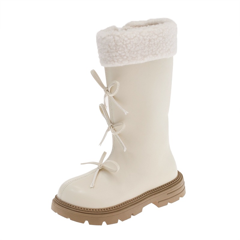 Girls' Boots Shoes Kidsren's Long Boots 2025 Autumn and Winter New Winter High Leather Boots Princess Baby Fleece-Lined