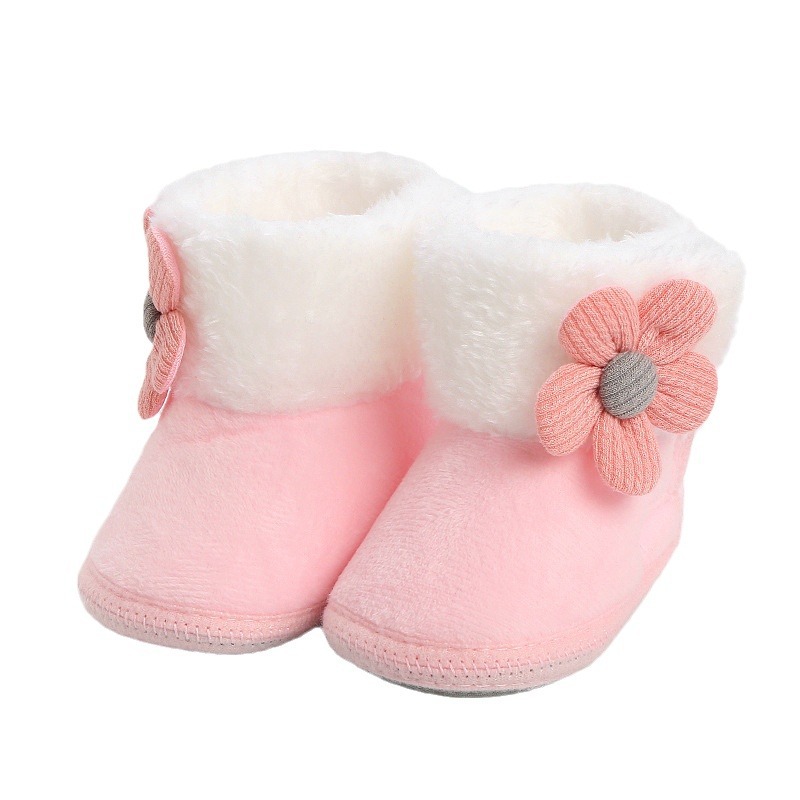 Cute Princess Baby Shoes Soft Bottom Winter 0-12 Months Baby Toddler Men's and Women's Fleece Cotton Socks Shoes