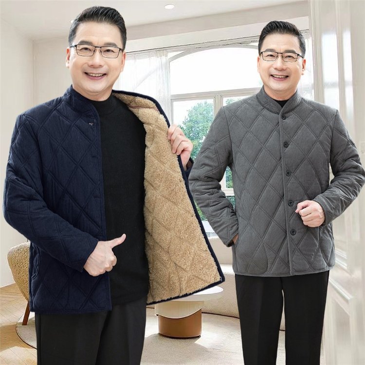 Winter Middle-Aged and Elderly Men's Cotton-Padded Jacket, Dad's Winter Coat, Fleece-Lined and Thickeneded Old Man's Cotton-Padded Jacket, Grandpa's Inner Liner Cotton-Padded Jacket