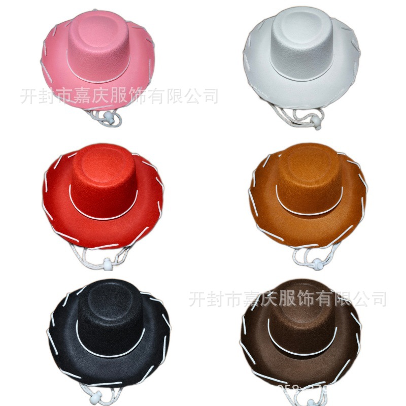 Manufacturer Wholesale Brown Wide-Brimmed Drawstring Cowboy Hat Western Wide-Brimmed Hat Performance Non-Woven Fabric Red with String