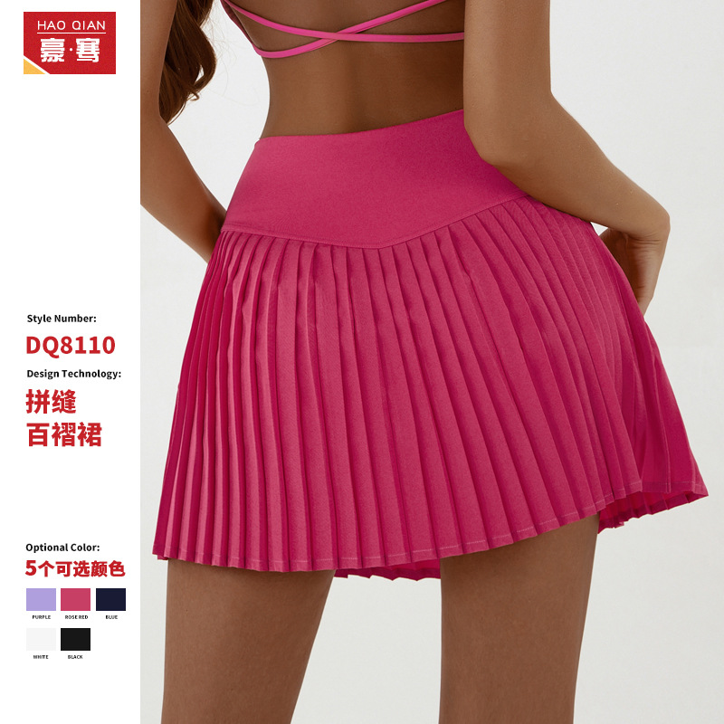 Cross-border Casual Stretch High Waist Fashion Sports Skirt Quick-drying Double-layer Pleated Skirt Fitness Yoga Tennis Suit