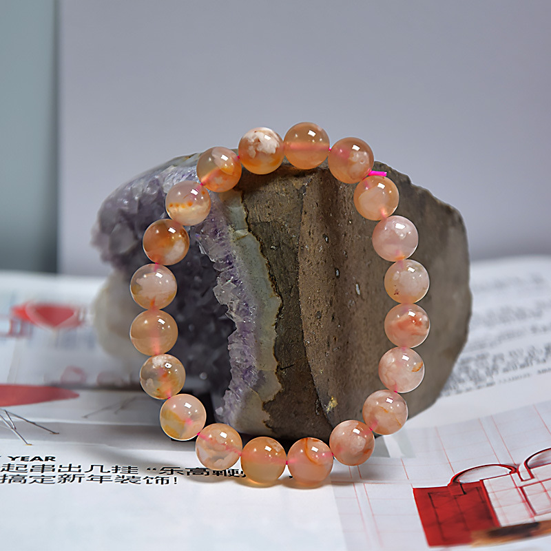 Natural Cherry Blossom Agate Bracelet Pink Flower Agate Bracelet DIY Jewelry Fashion Versatile Live Broadcast Welfare Manufacturer Wholesale