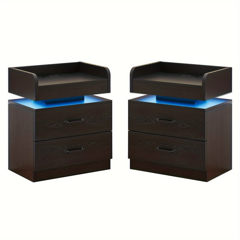 2026 New Cross-Border Dropshipping Modern Black Wooden Nightstand with Charging Stand